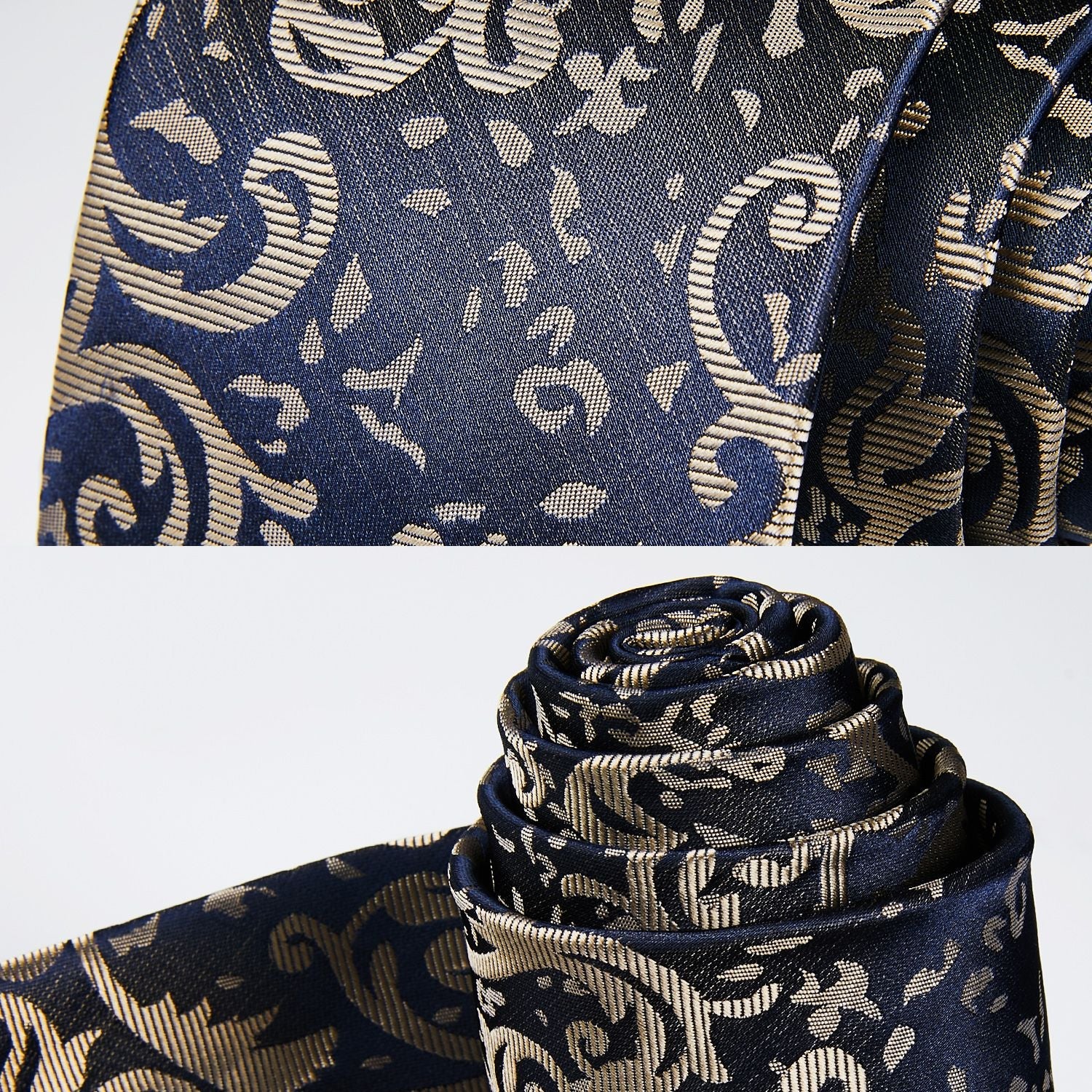 Hisdern Navy Blue Paisley Tie Set For Formal Wear