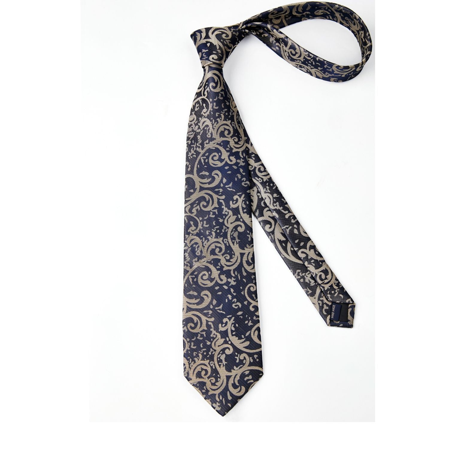 Hisdern Navy Blue Paisley Tie Set For Formal Wear