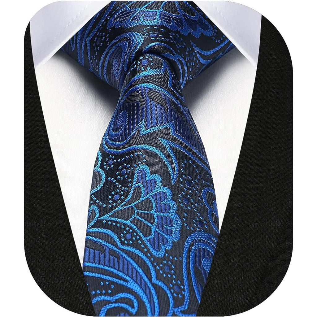 Hisdern Paisley Print Skinny Tie Slim 2.17'' Formal Blue Wedding Tie