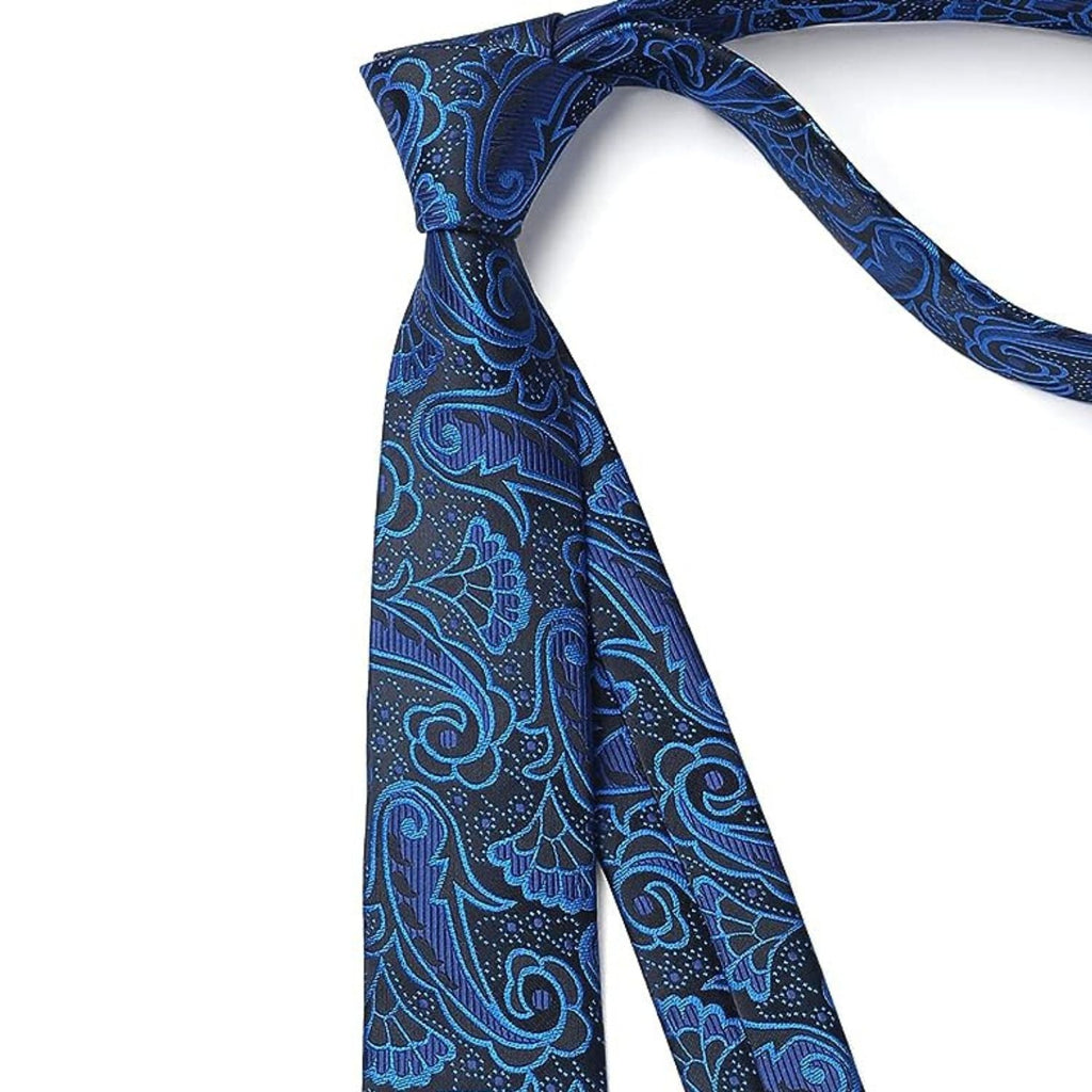 Hisdern Paisley Print Skinny Tie Slim 2.17'' Formal Blue Wedding Tie