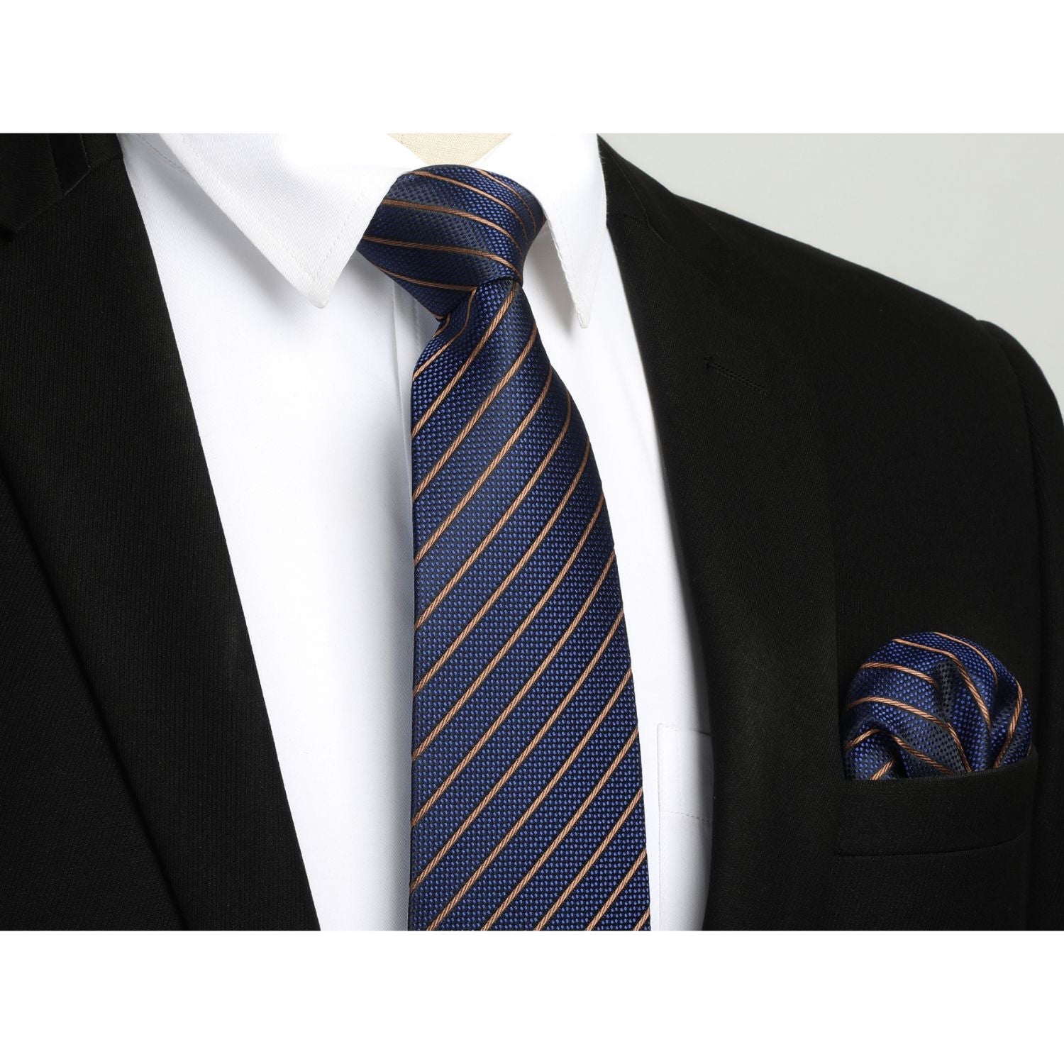 Hisdern Navy Blue Striped Business Tie Set