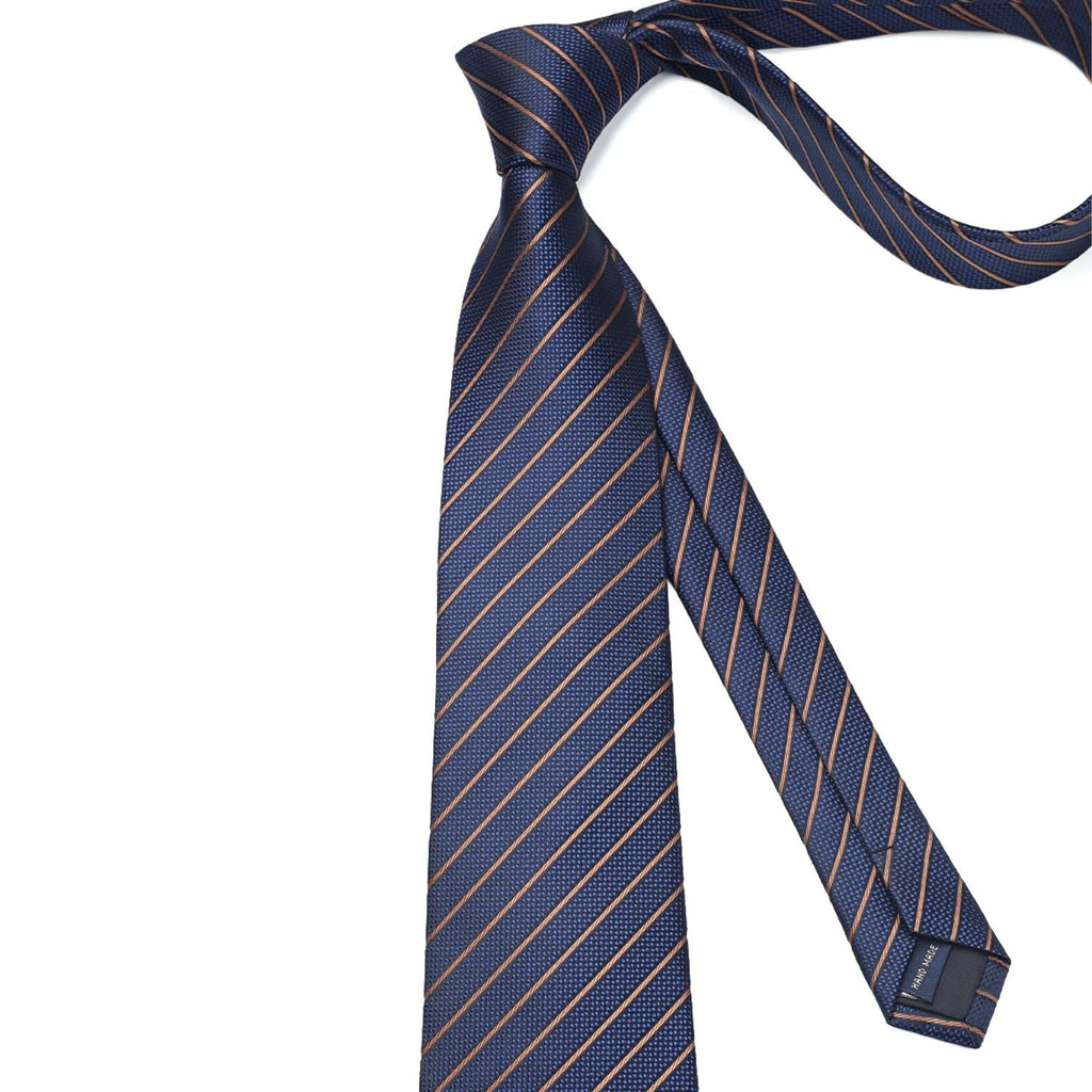 Hisdern Navy Blue Striped Business Tie Set