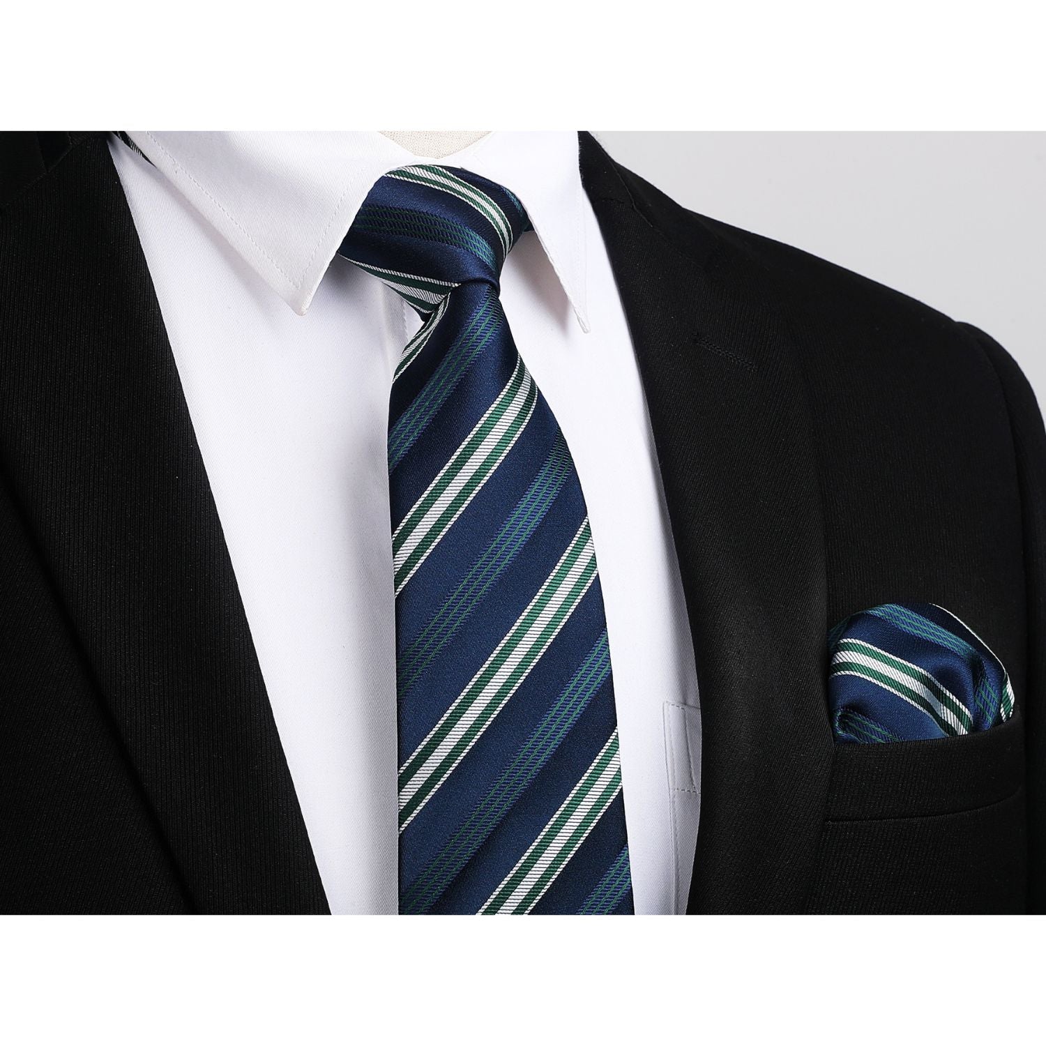 Hisdern Navy Blue Striped Business Accessories Set with Cufflinks