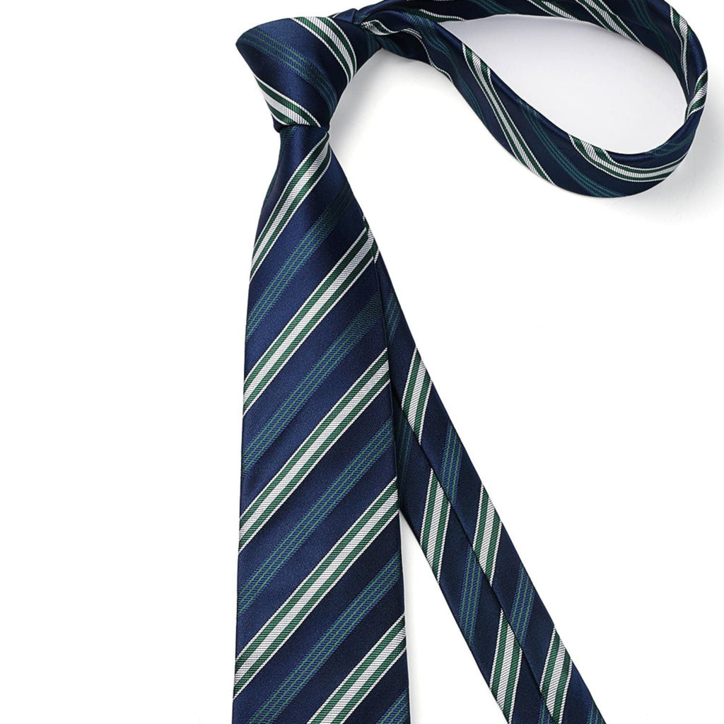 Hisdern Navy Blue Striped Business Accessories Set with Cufflinks