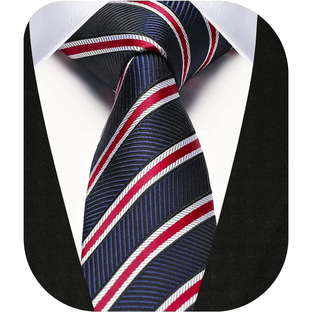 Hisdern Striped Print Skinny Tie Slim 2.17'' Formal Navy Blue Wedding Tie
