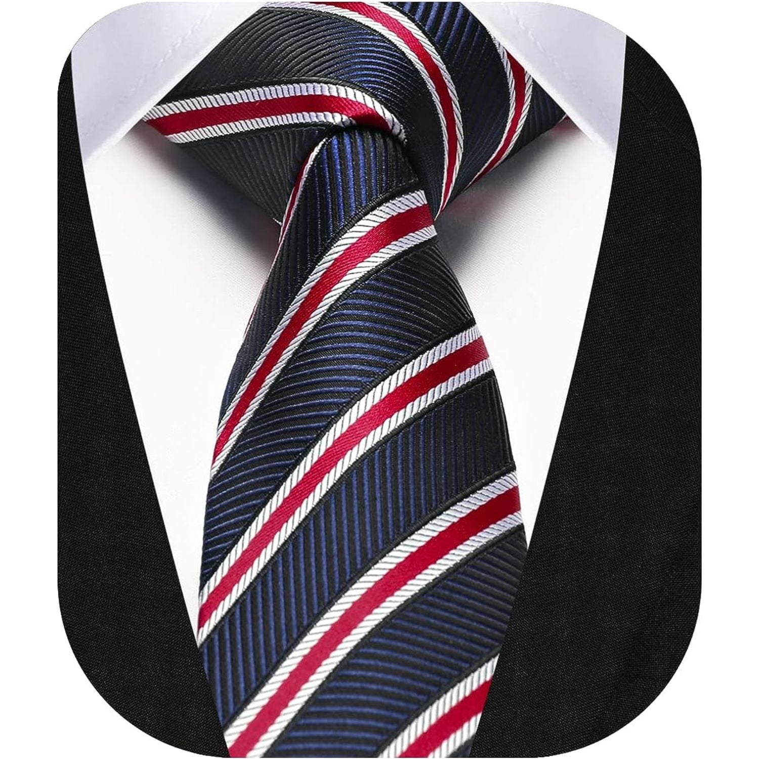 Hisdern Striped Print Skinny Tie Slim 2.17'' Formal Navy Blue Wedding Tie