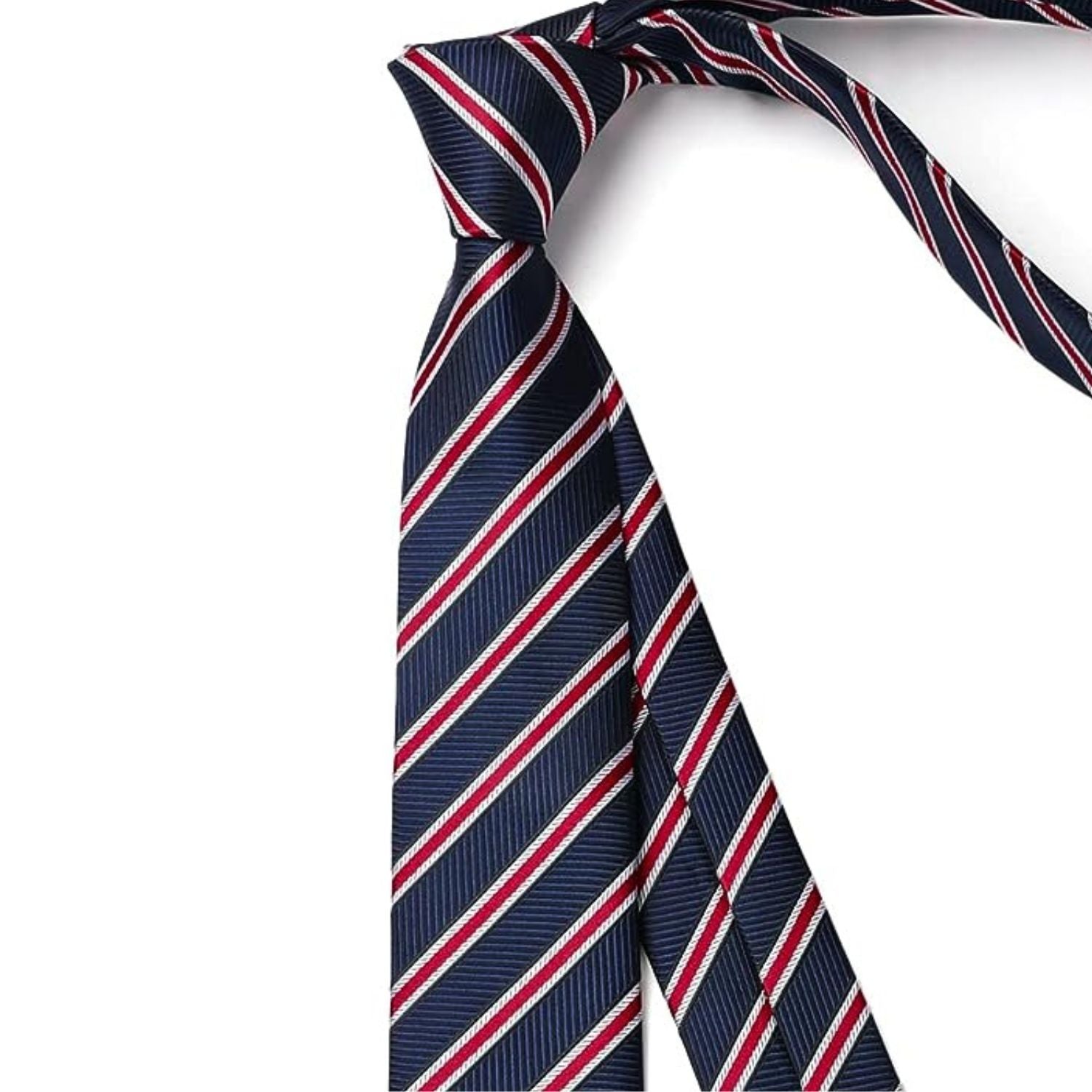 Hisdern Striped Print Skinny Tie Slim 2.17'' Formal Navy Blue Wedding Tie