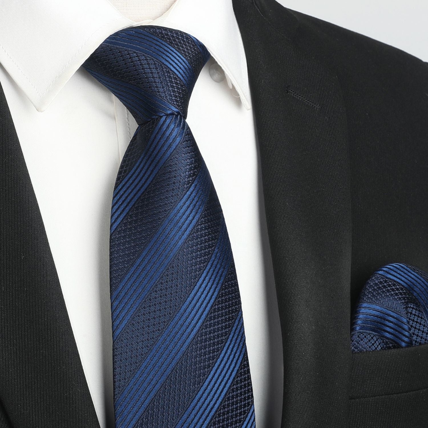 Hisdern Navy Blue Striped Business Tie Set