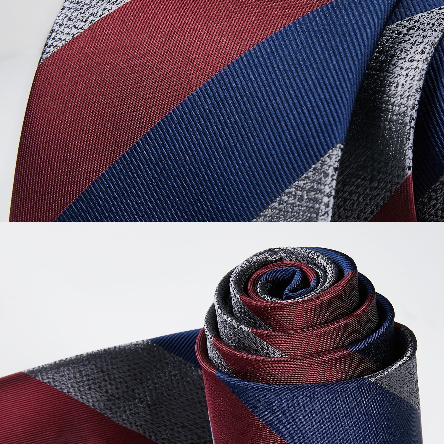 Hisdern Burgundy Navy Blue Striped Business Tie Set