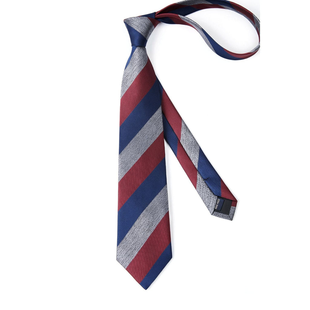 Hisdern Burgundy Navy Blue Striped Business Tie Set