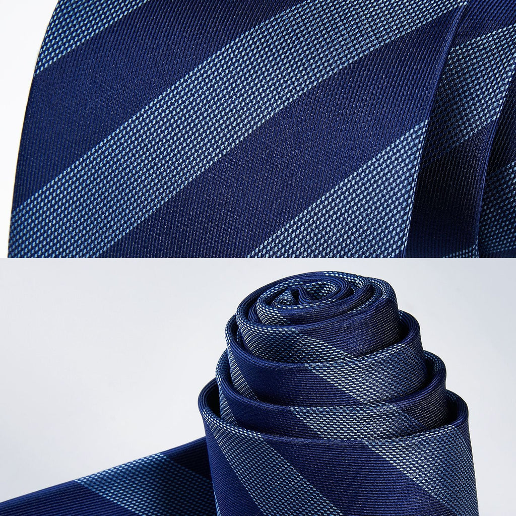 Hisdern Navy Blue Striped Business Tie Set