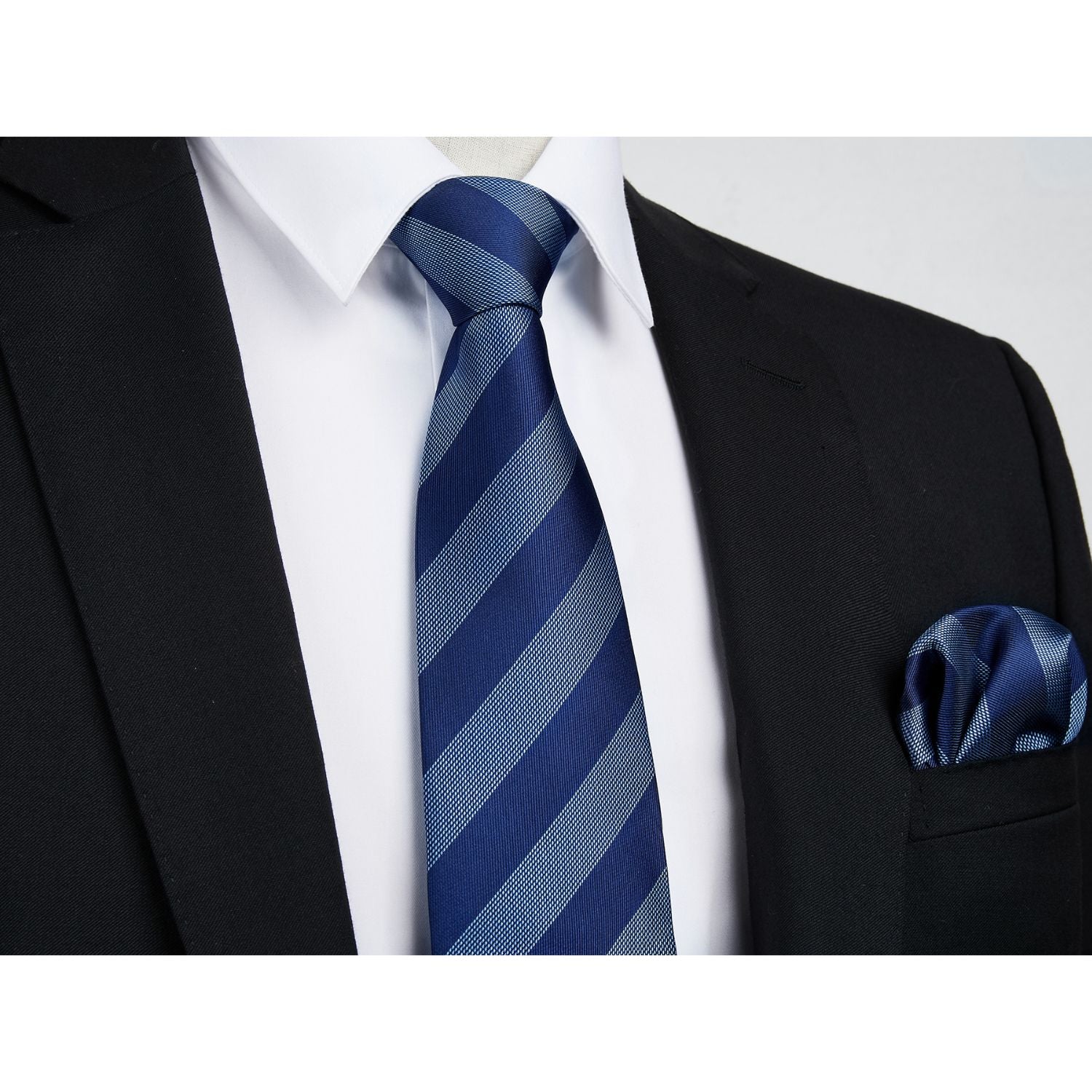 Hisdern Navy Blue Striped Business Tie Set