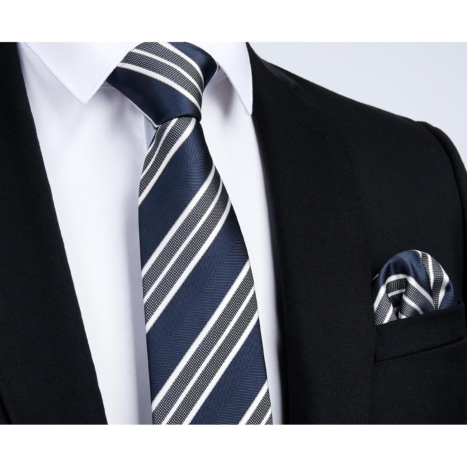 Hisdern Navy White Striped Business Tie Set