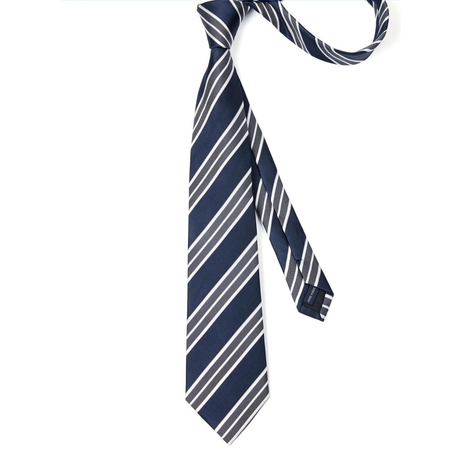 Hisdern Navy White Striped Business Tie Set