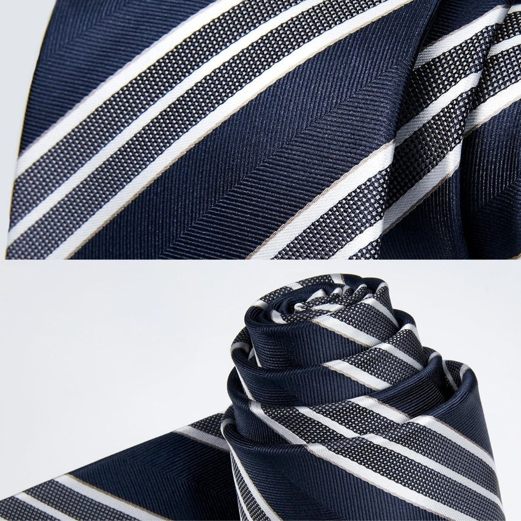 Hisdern Navy White Striped Business Tie Set