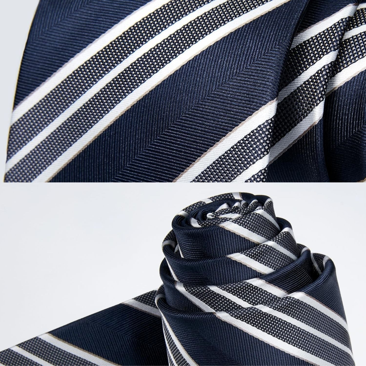 Hisdern Navy White Striped Business Tie Set