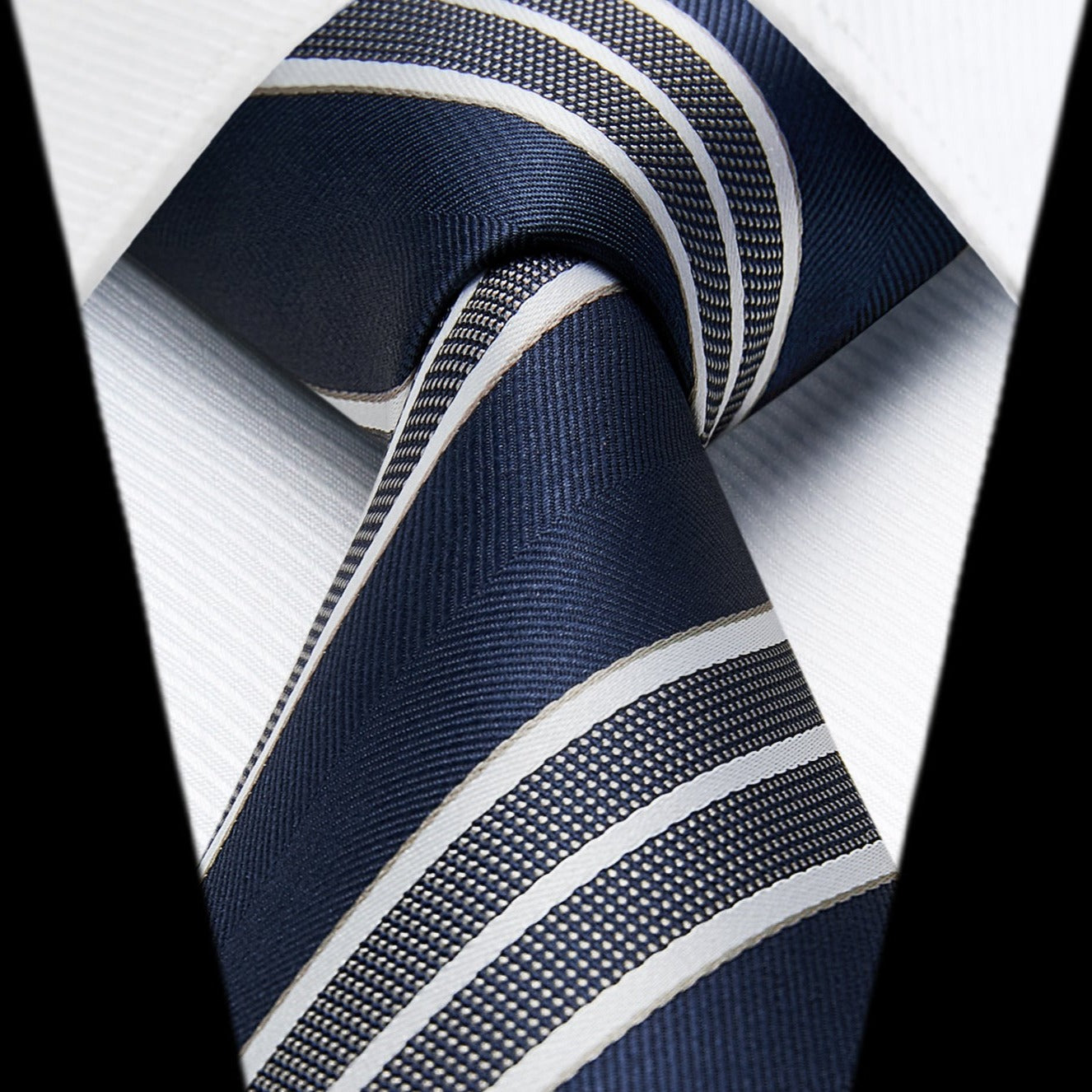Hisdern Navy White Striped Business Tie Set