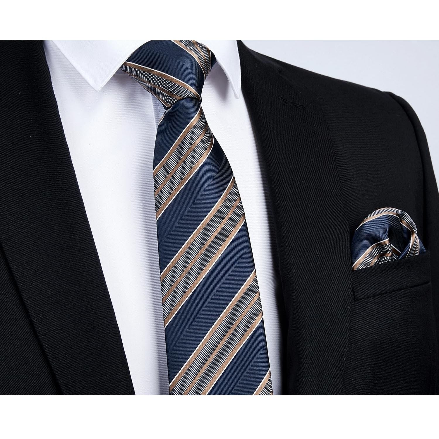 Hisdern Navy Brown Striped Business Tie Set