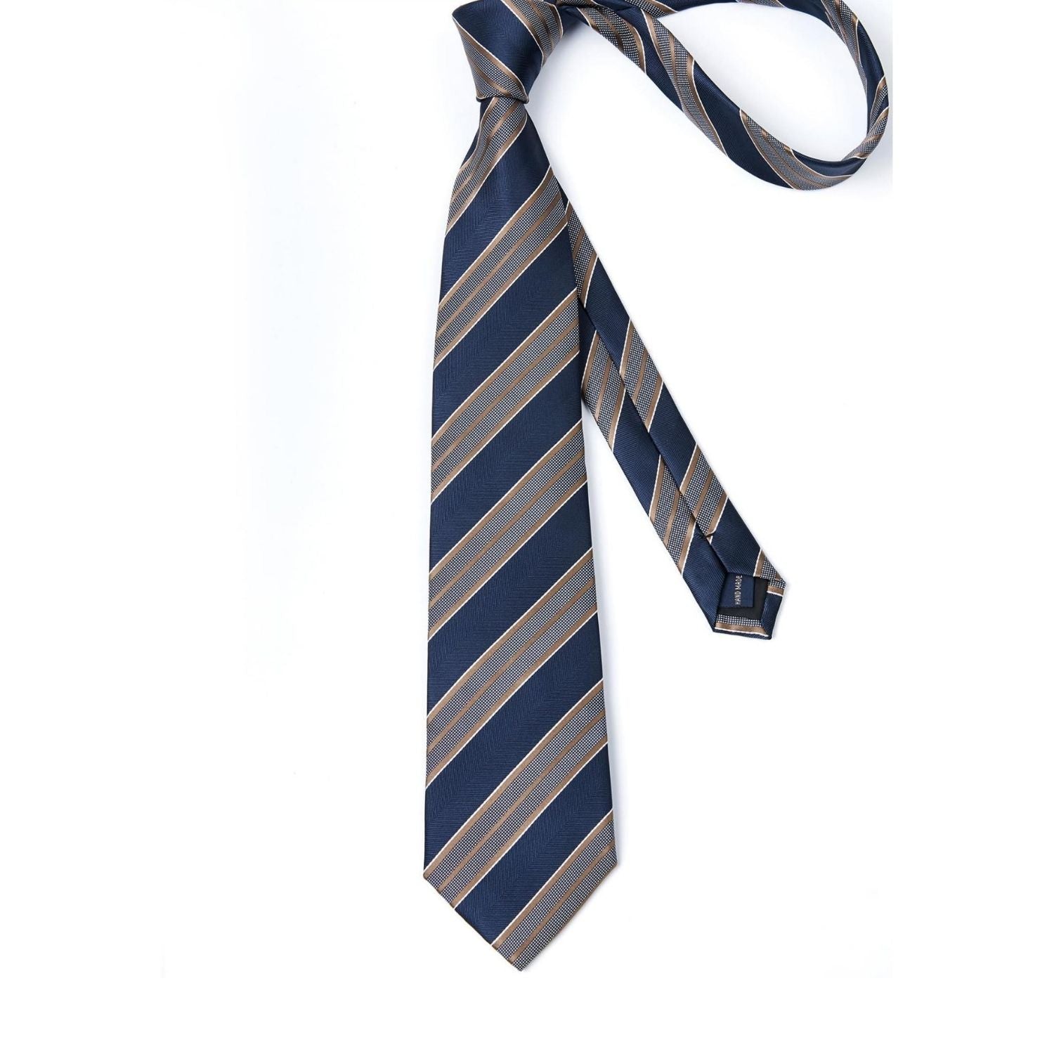Hisdern Navy Brown Striped Business Tie Set