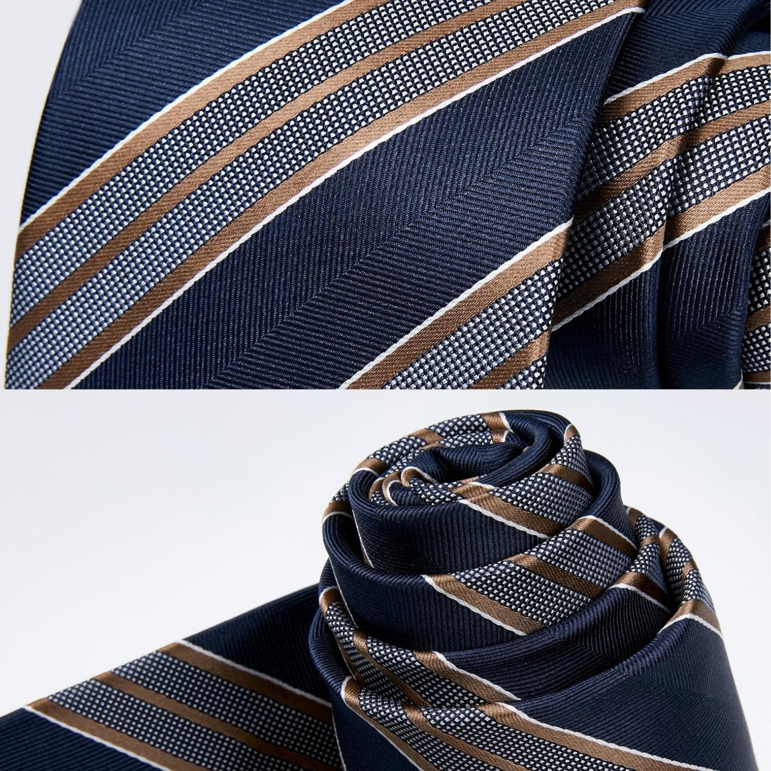 Hisdern Navy Brown Striped Business Tie Set