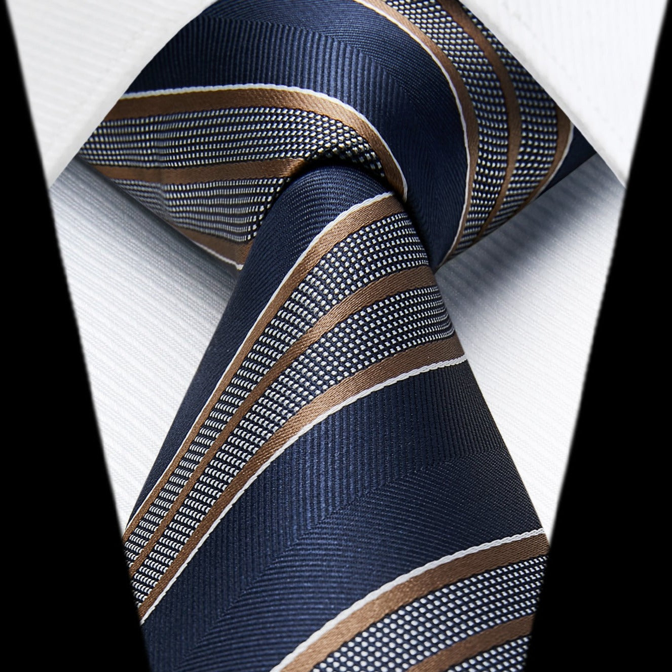 Hisdern Navy Brown Striped Business Tie Set