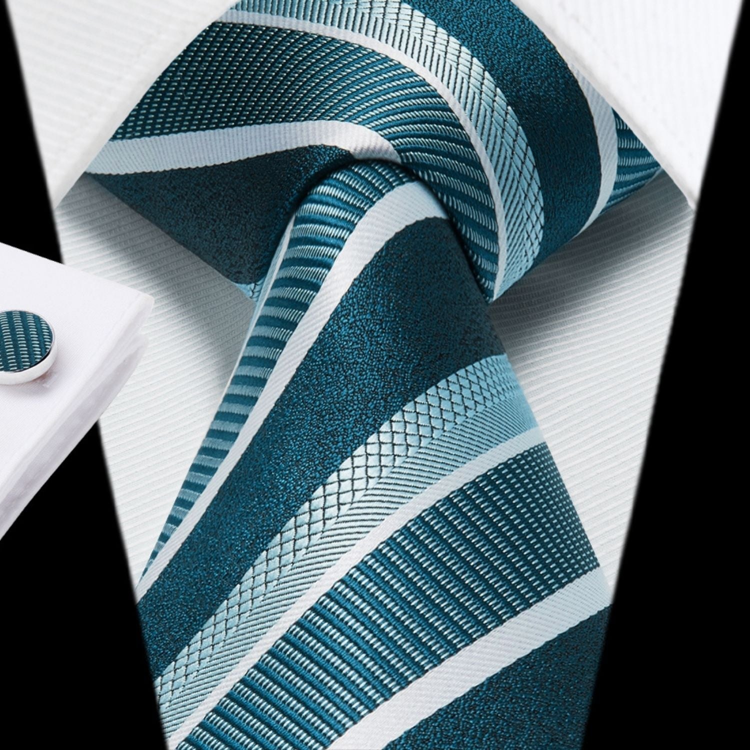 Hisdern Turquoise Striped Wedding Accessories Set with Cufflinks