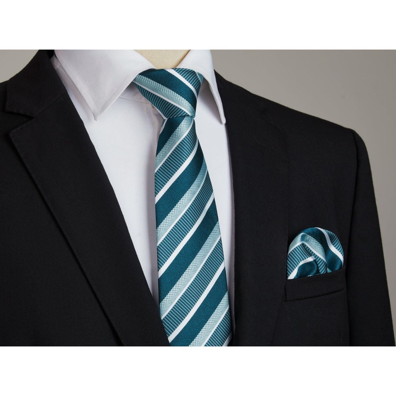 Hisdern Turquoise Striped Wedding Accessories Set with Cufflinks