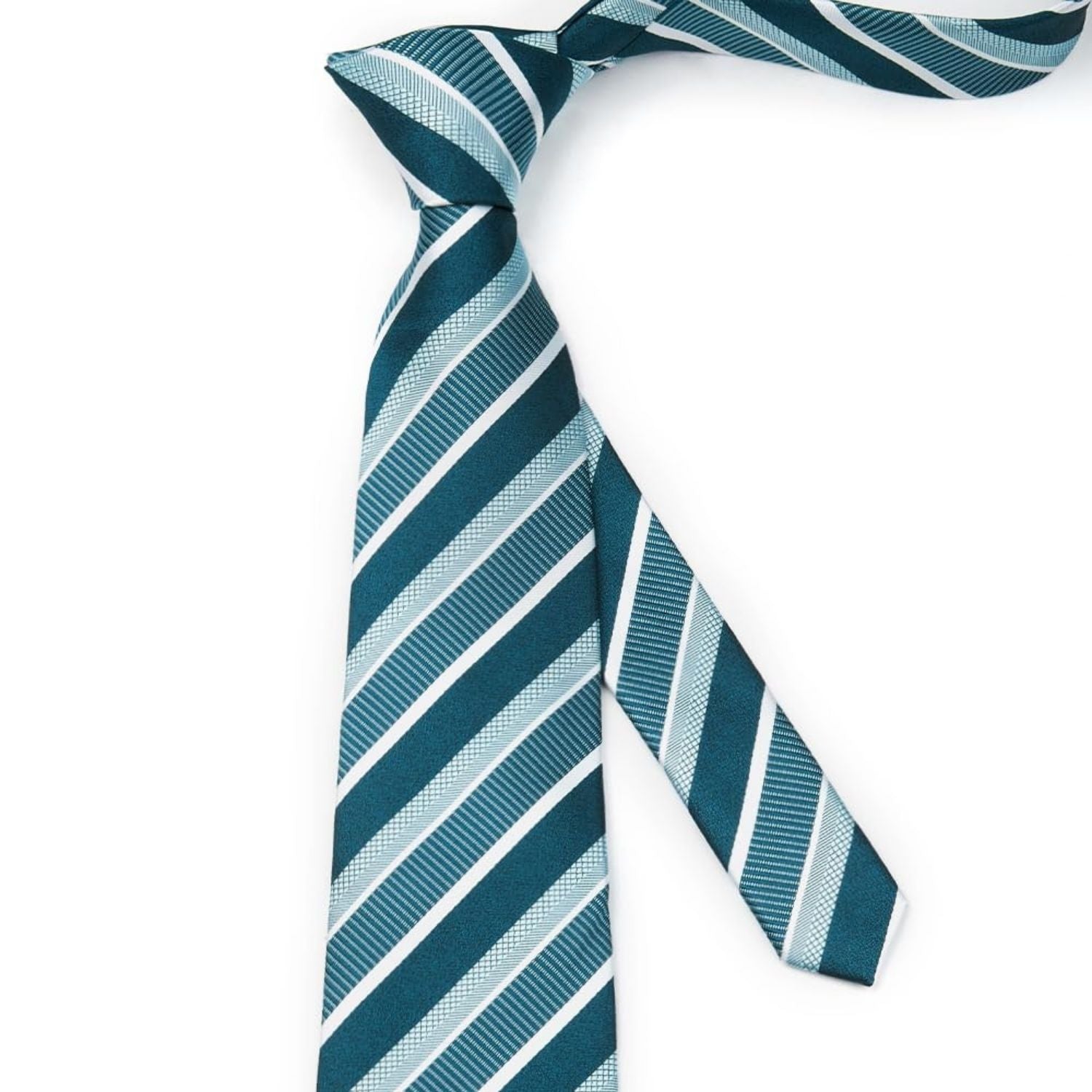 Hisdern Turquoise Striped Wedding Accessories Set with Cufflinks