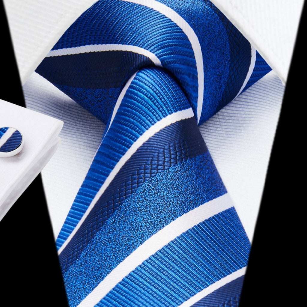 Hisdern Royal Blue Striped Business Accessories Set with Cufflinks