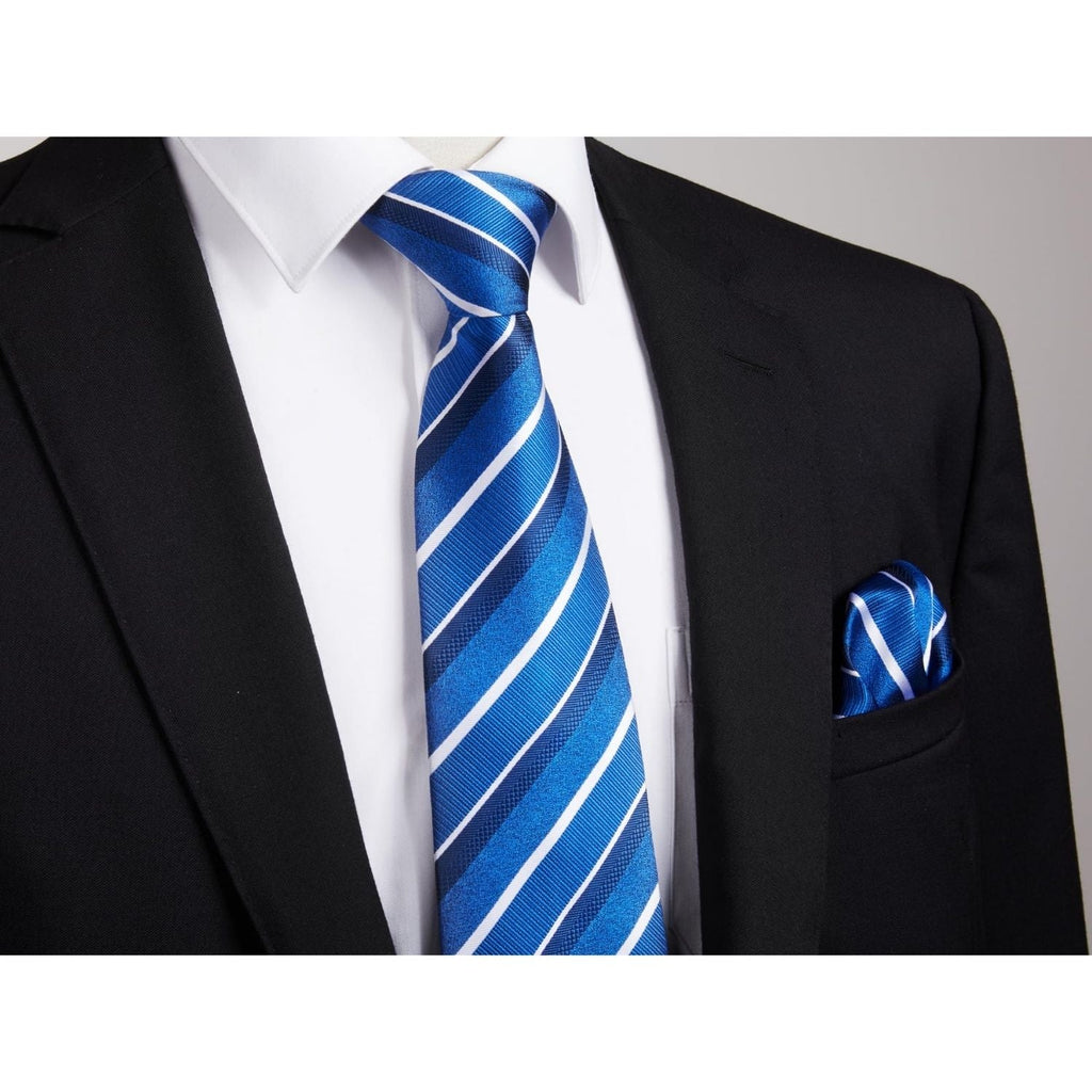 Hisdern Royal Blue Striped Business Accessories Set with Cufflinks