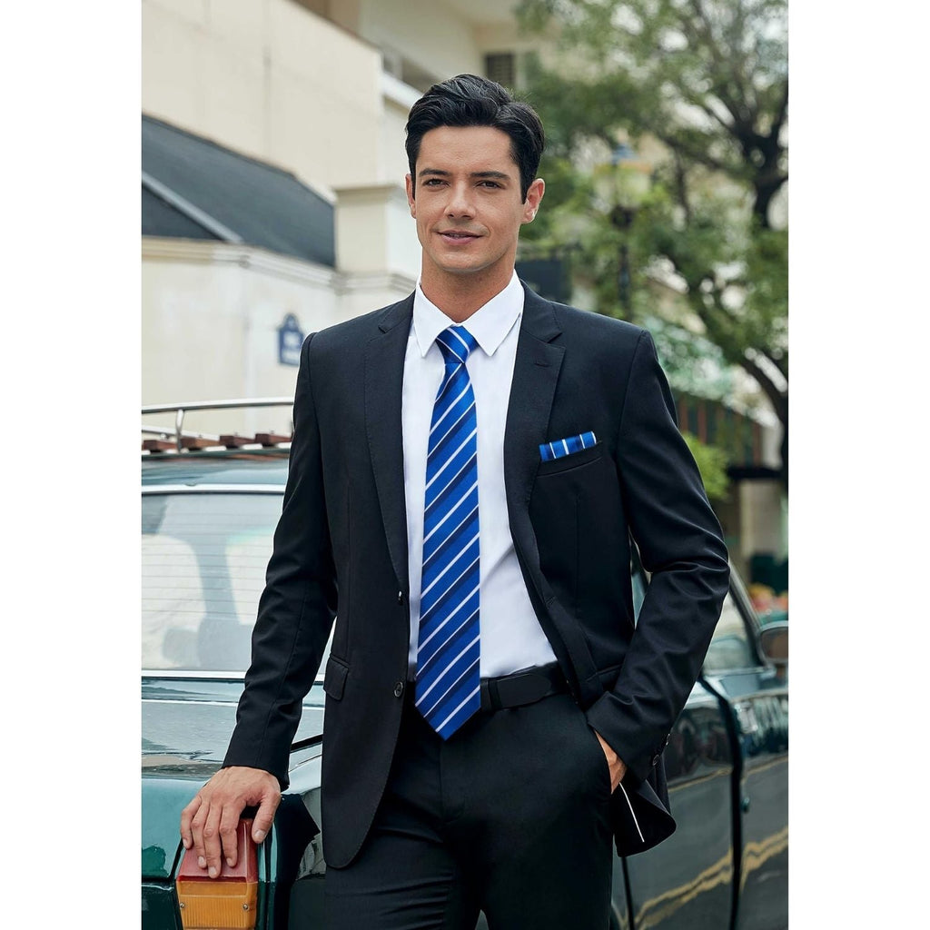 Hisdern Royal Blue Striped Business Accessories Set with Cufflinks