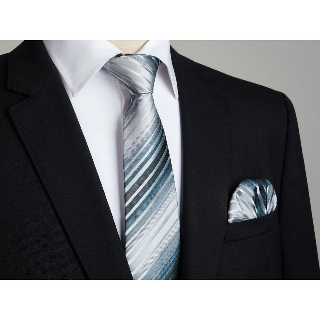 Hisdern Silver Striped Wedding Accessories Set with Cufflinks