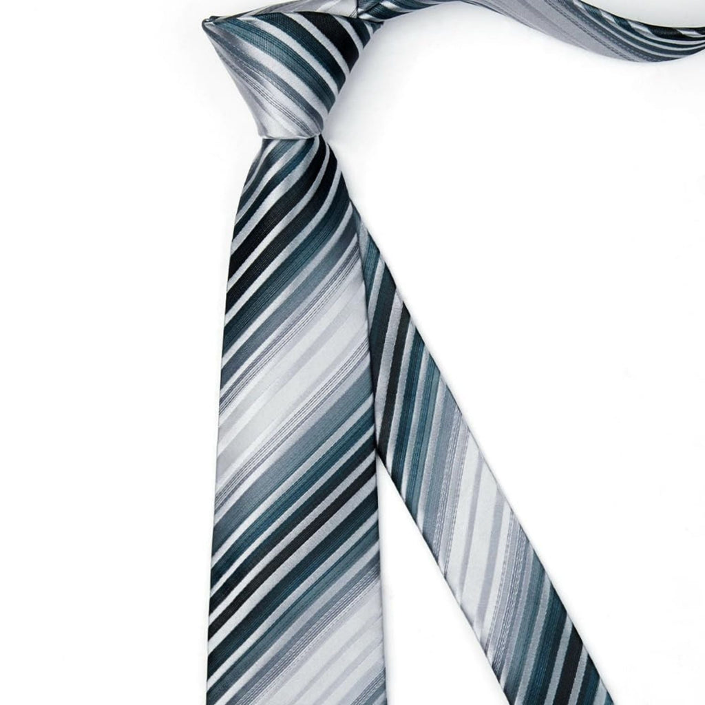 Hisdern Silver Striped Wedding Accessories Set with Cufflinks