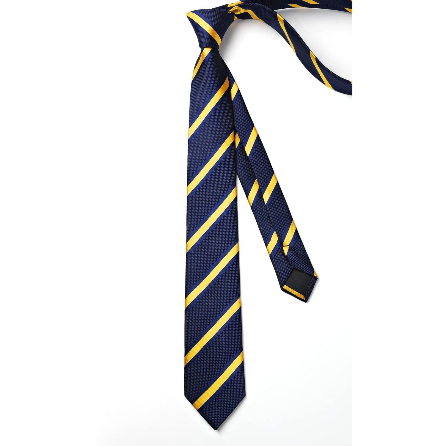 Hisdern Striped Print Skinny Tie Slim 2.17'' Formal Navy Yellow Wedding Tie
