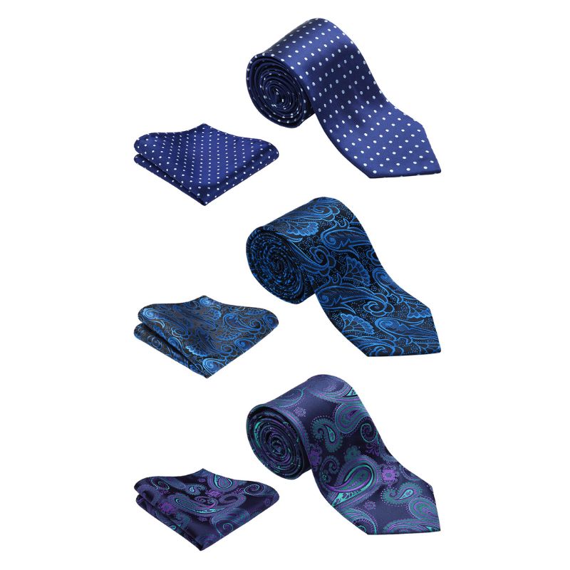 Hisdern 3-Piece XL Tie Set Wedding Accessory Gift Box Set A5-BLUE