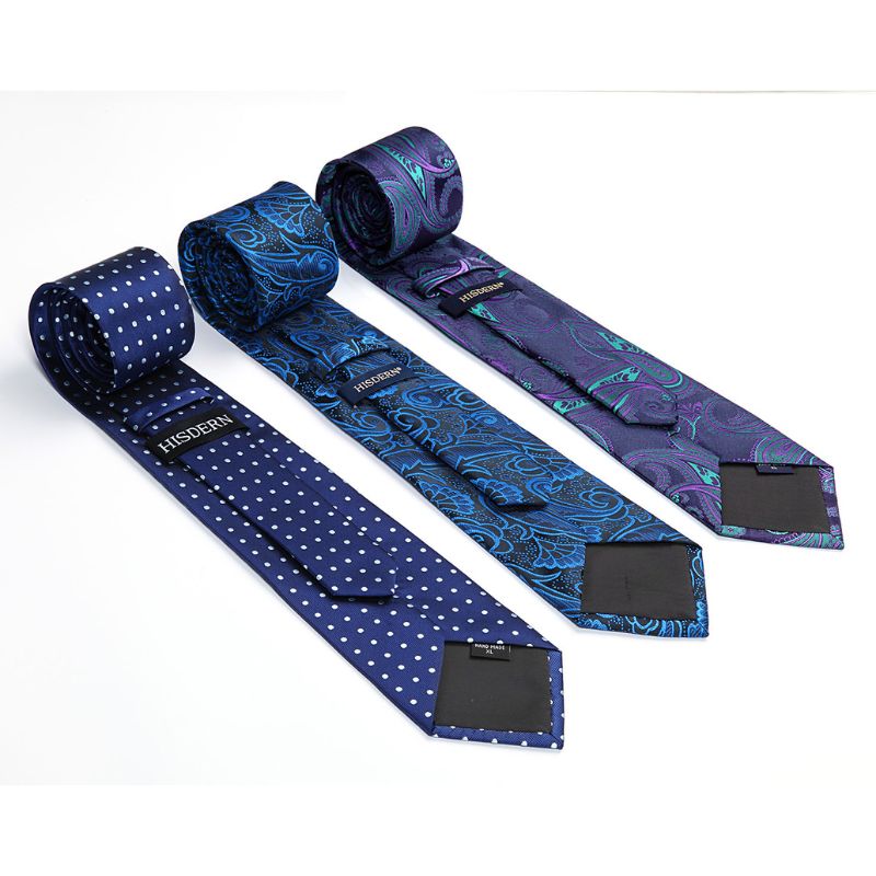 Hisdern 3-Piece XL Tie Set Wedding Accessory Gift Box Set A5-BLUE