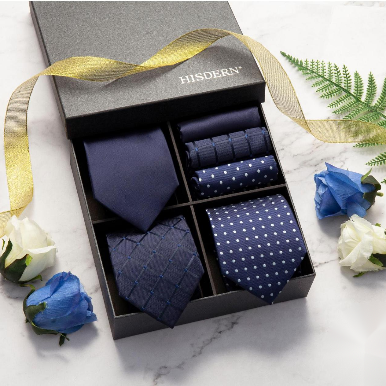 Hisdern 3-Piece Tie Set Wedding Accessory Gift Box Set TB3003