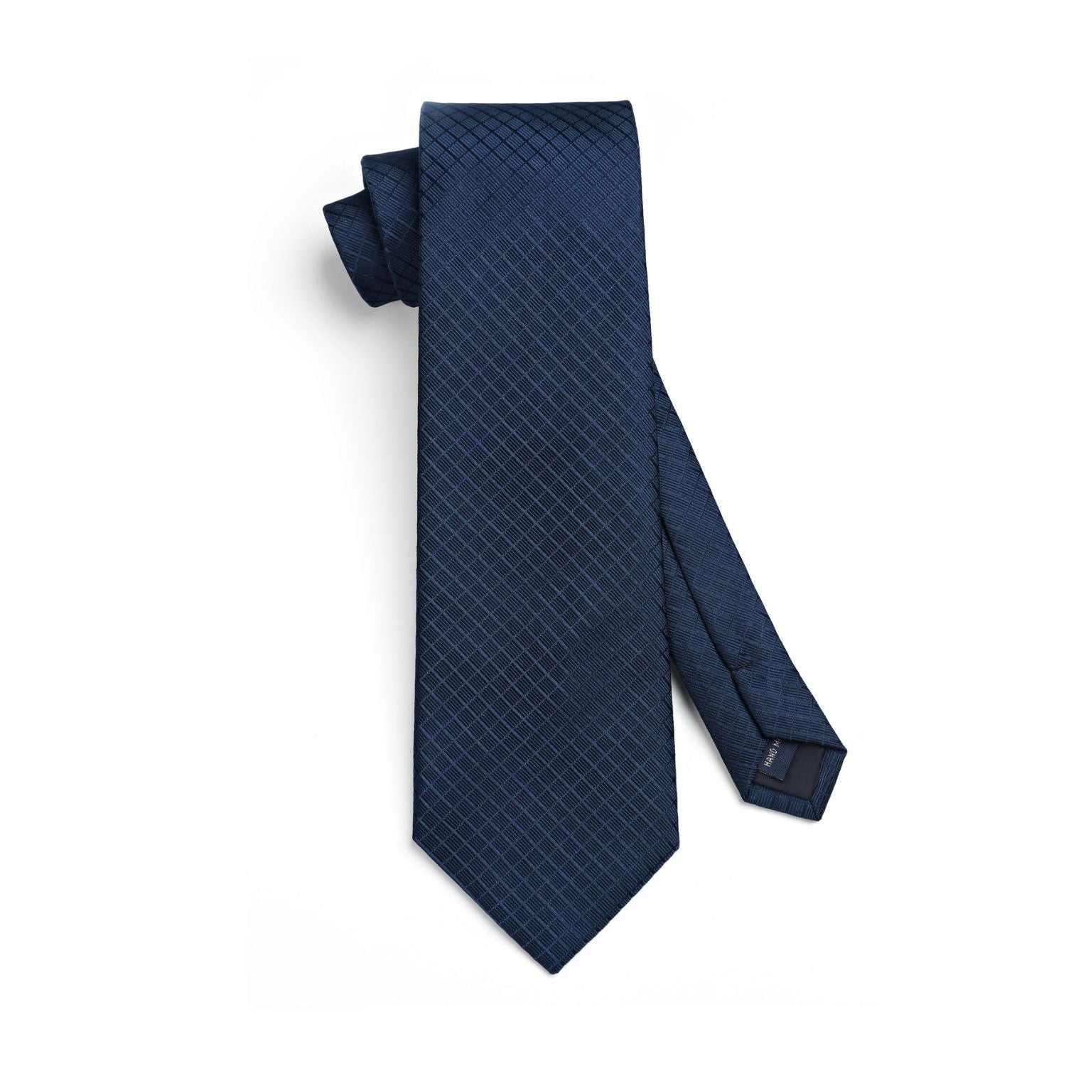 Hisdern Navy Blue Plaid Pocket Square With Matching Tie