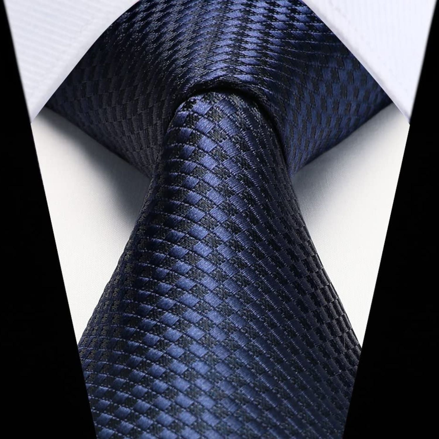 Hisdern Navy Blue Plaid Wedding Business Tie Set