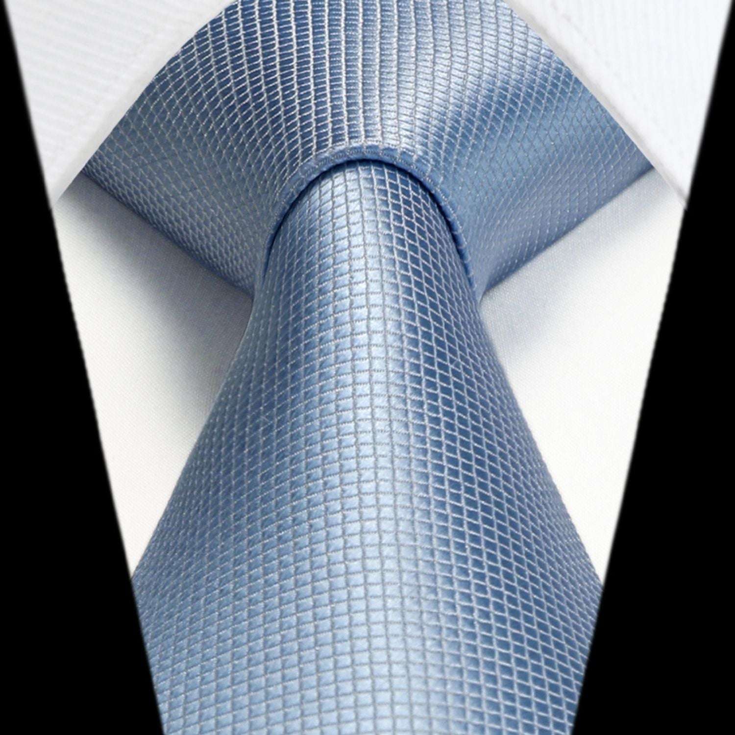 Hisdern Light Blue Plaid Pocket Square With Matching Tie