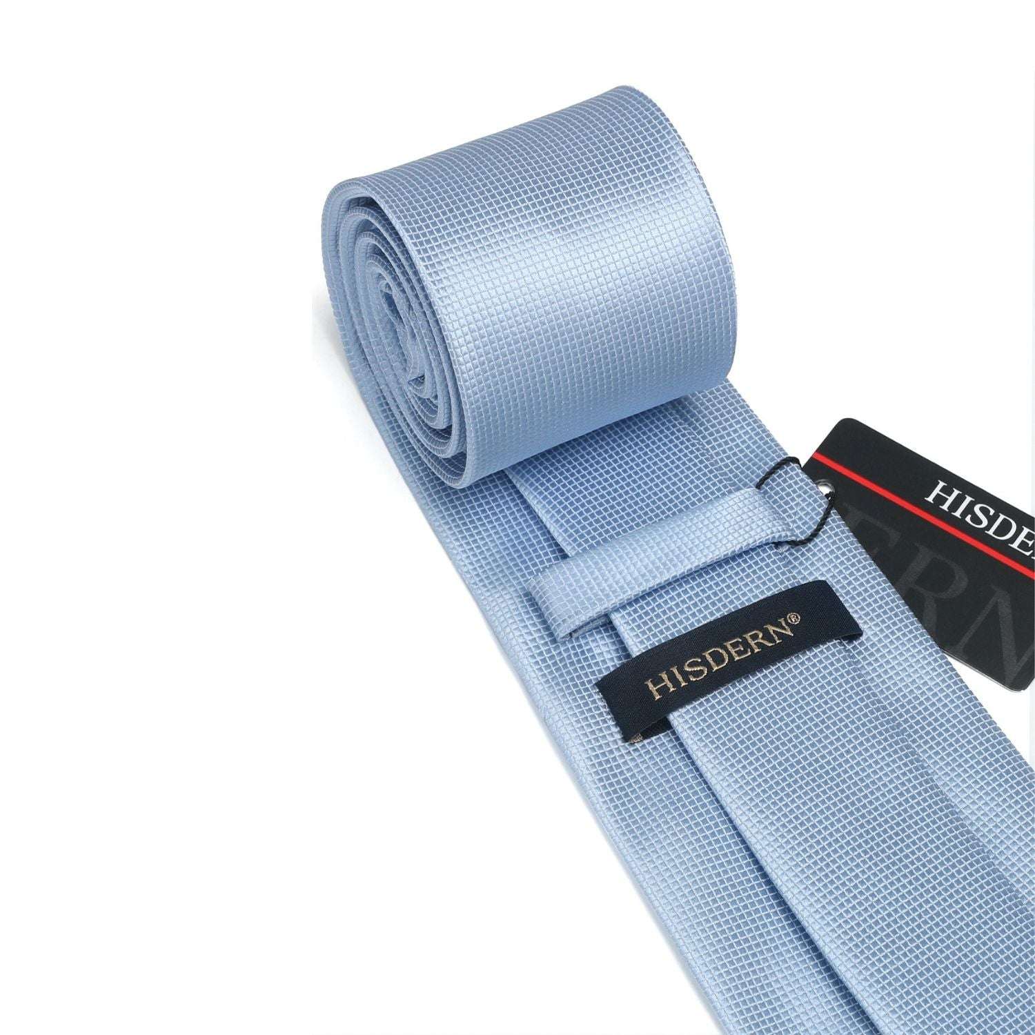 Hisdern Light Blue Plaid Pocket Square With Matching Tie