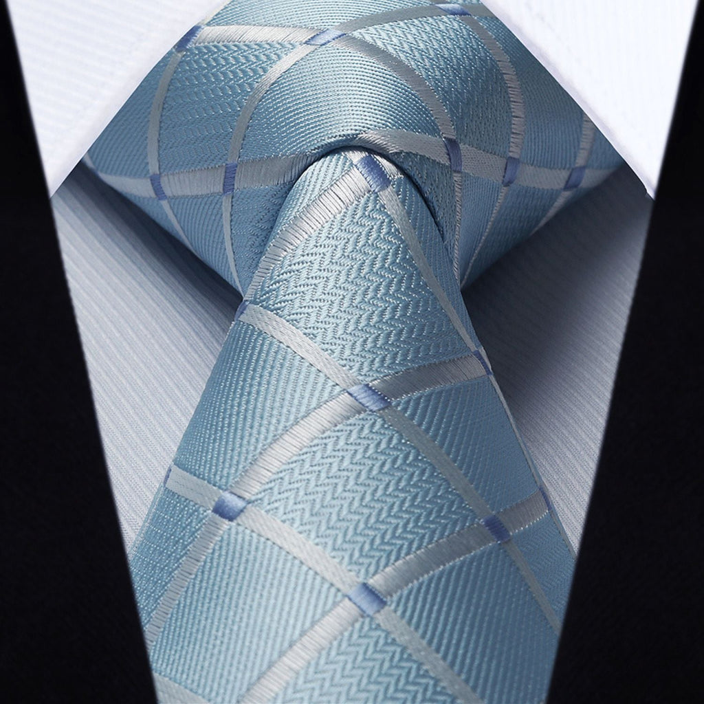 Hisdern Blue Plaid Pocket Square With Matching Tie