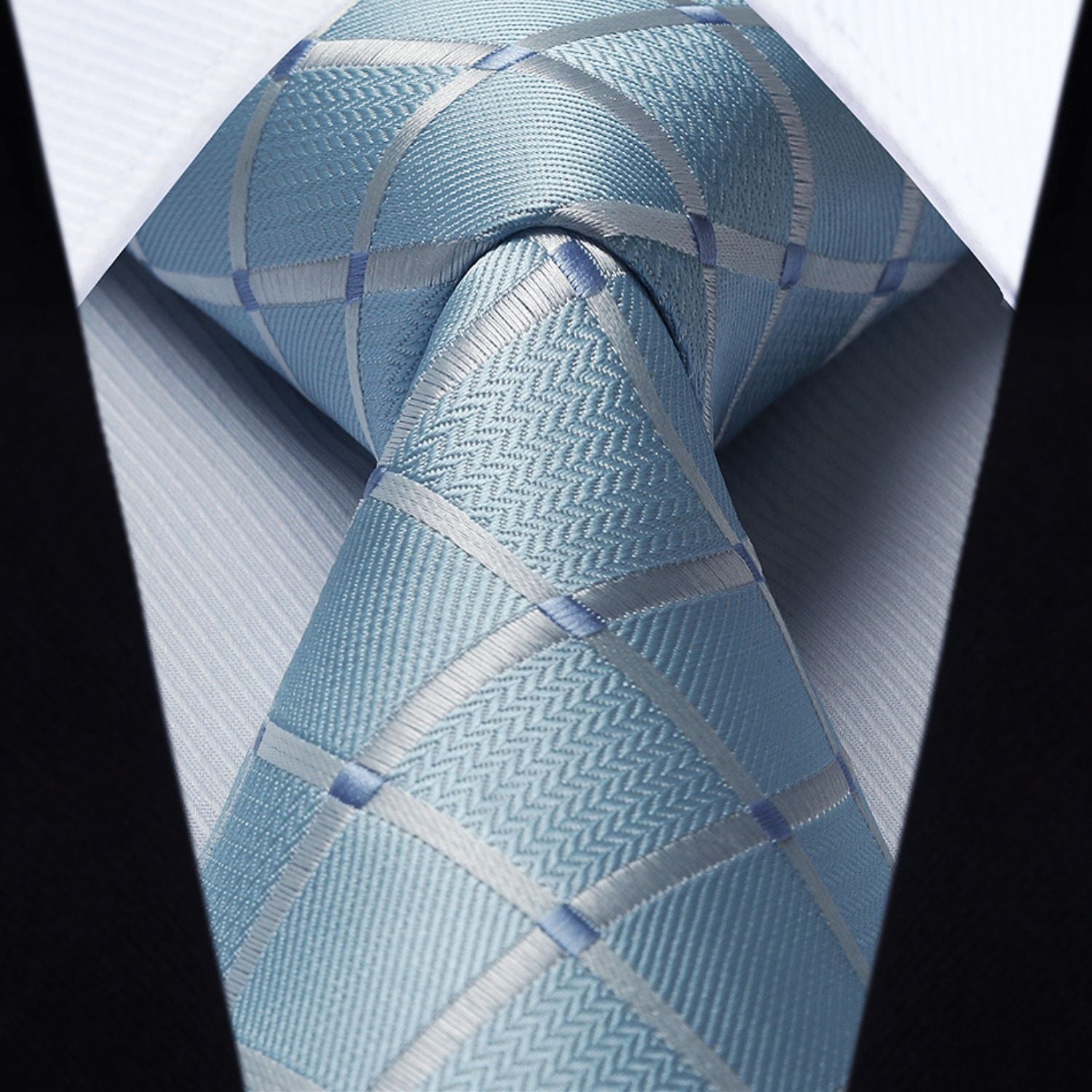 Hisdern Blue Plaid Pocket Square With Matching Tie