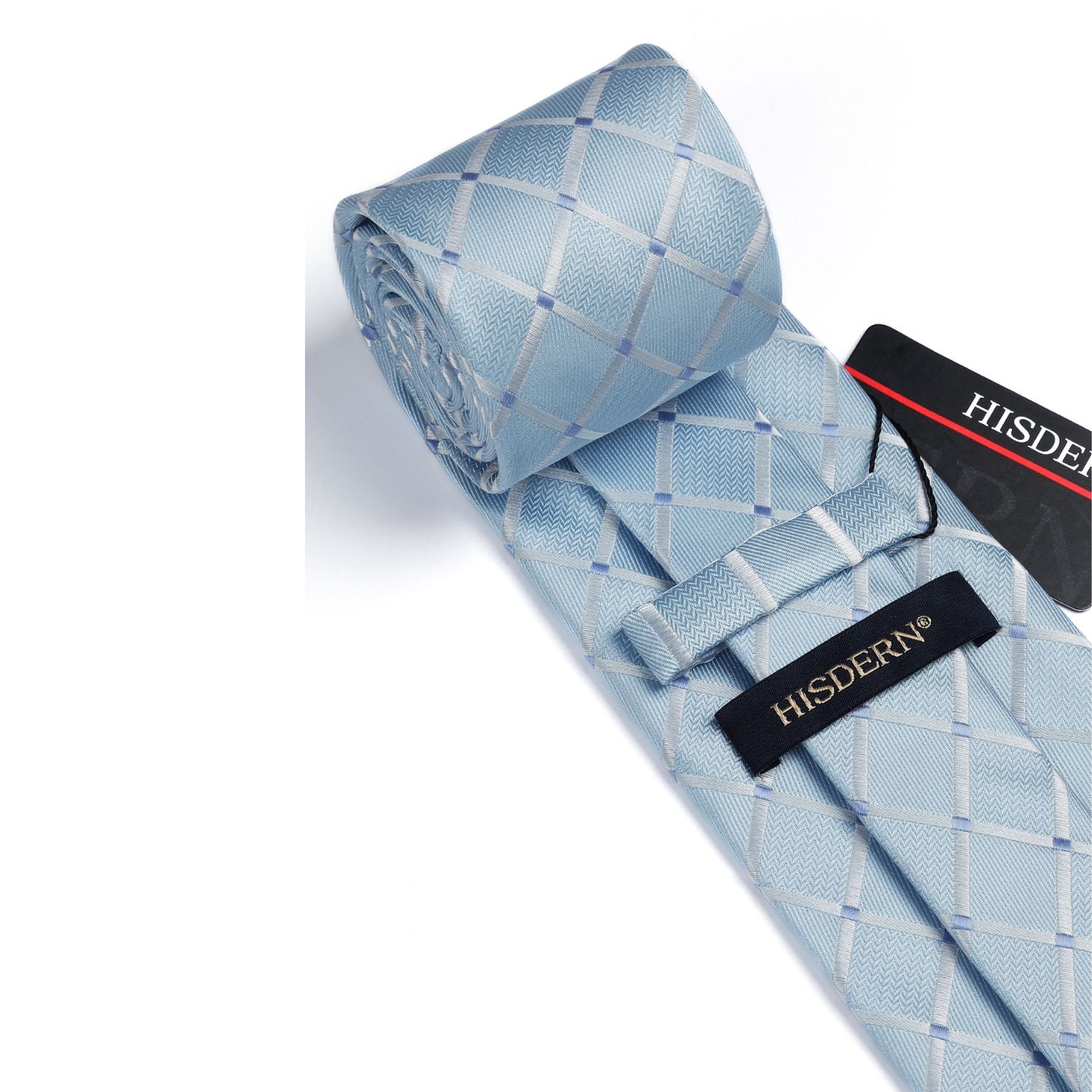 Hisdern Blue Plaid Pocket Square With Matching Tie