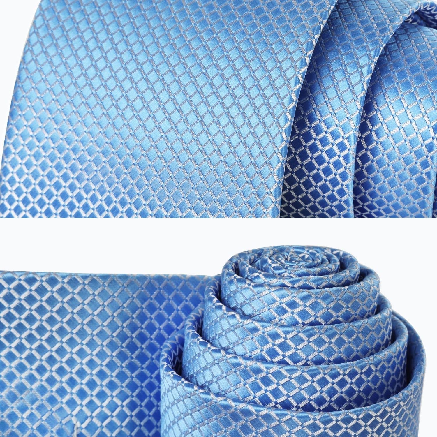 Hisdern Blue Plaid Pocket Square With Matching Tie
