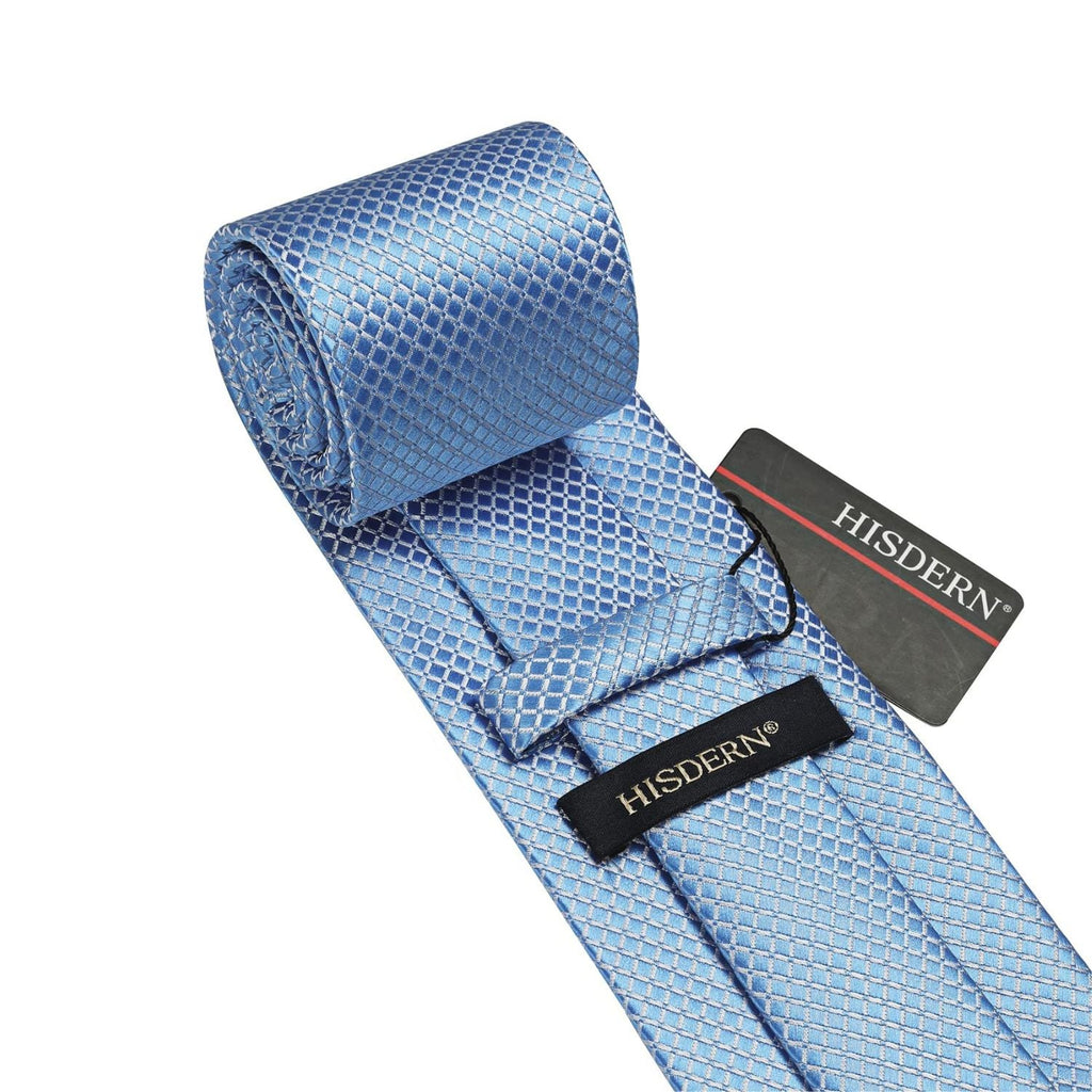 Hisdern Blue Plaid Pocket Square With Matching Tie