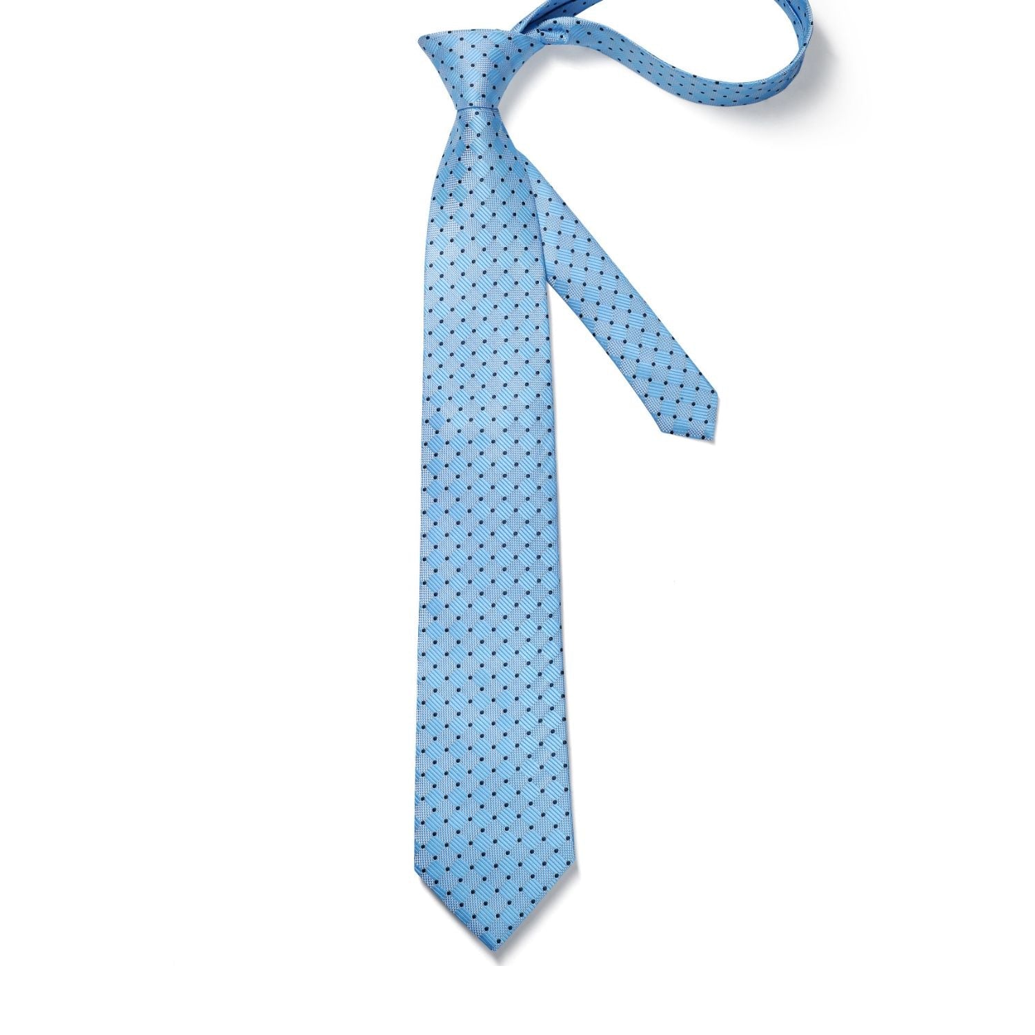 Hisdern Light Blue Plaid Pocket Square With Matching Tie
