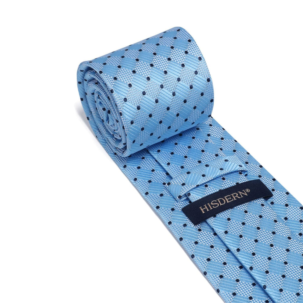 Hisdern Light Blue Plaid Pocket Square With Matching Tie
