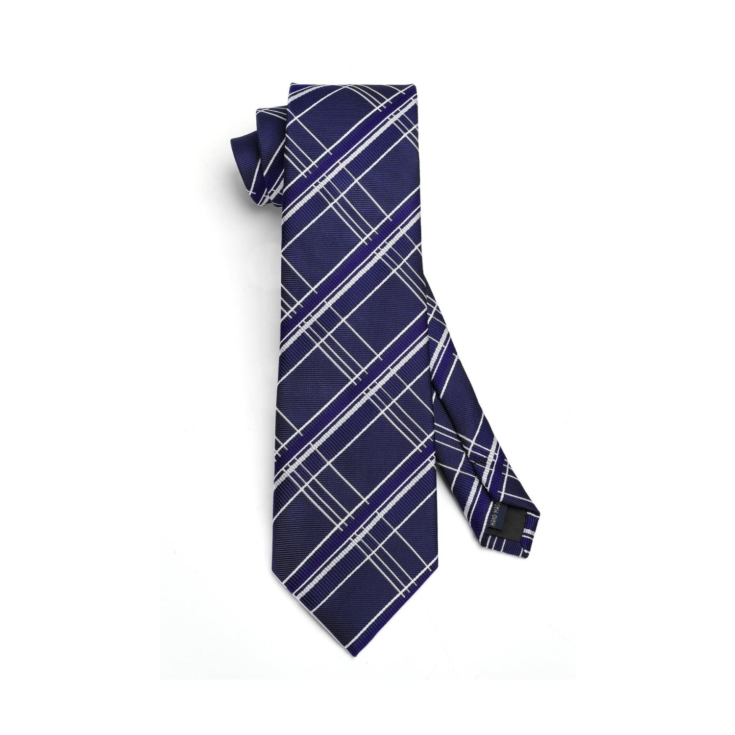 Hisdern Navy Blue Plaid Tie Set For Groomsmen