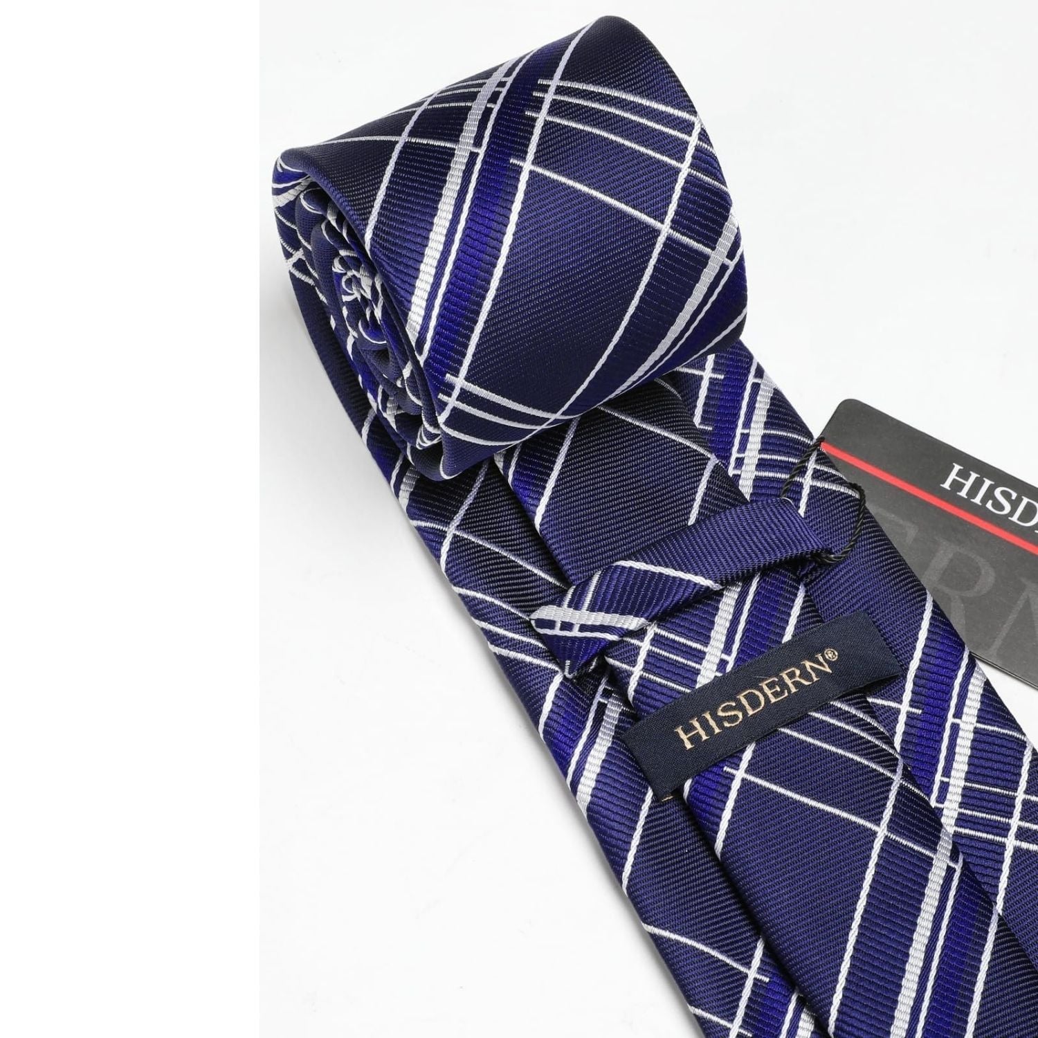 Hisdern Navy Blue Plaid Tie Set For Groomsmen